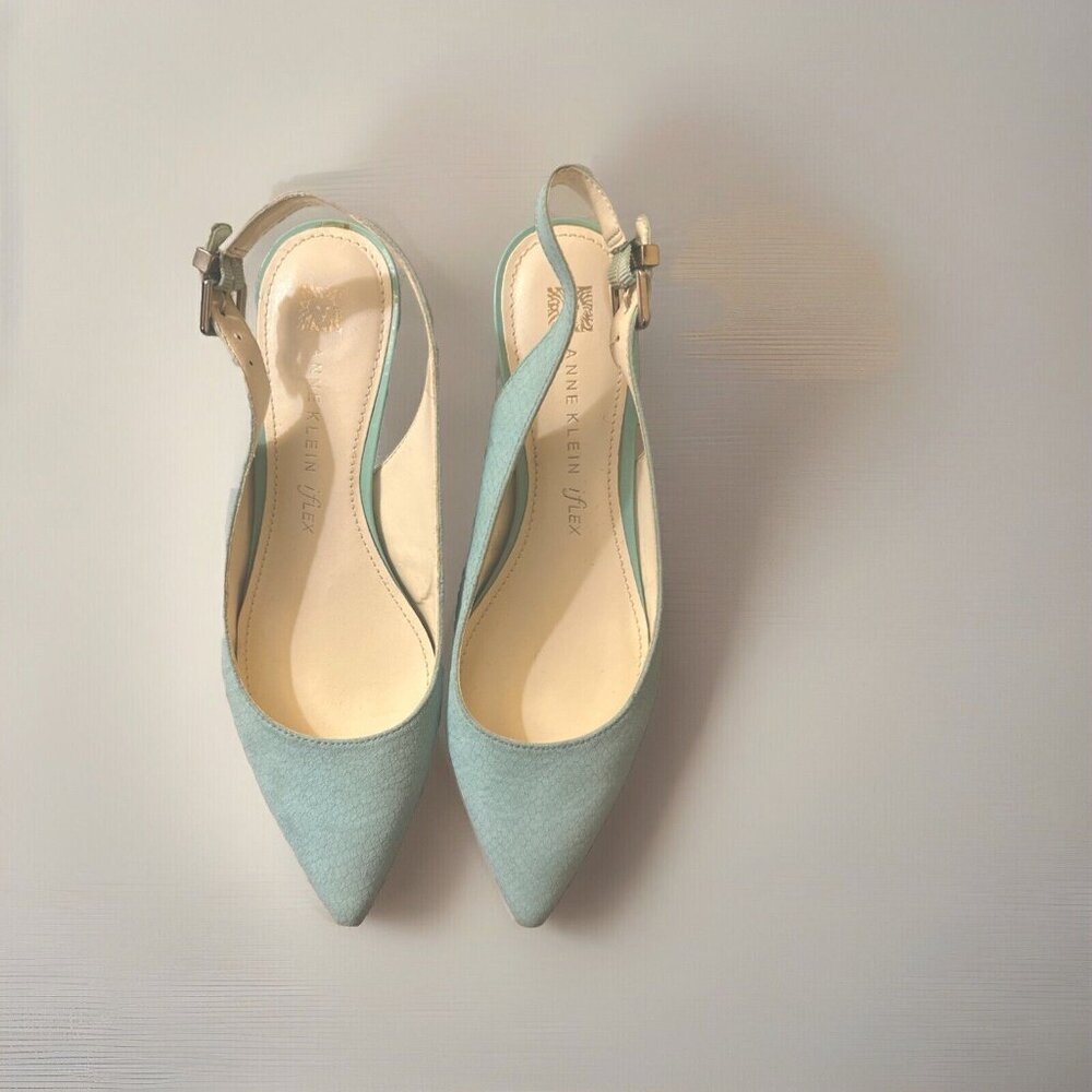 Anne Klein Mint Green Pointed Toe Slingback Heels - Picture 5 of 16